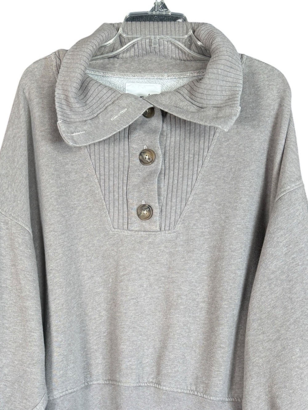 Aerie Best Button Oversized Collared Sweatshirt Heather Taupe Gray XL - Picture 6 of 12